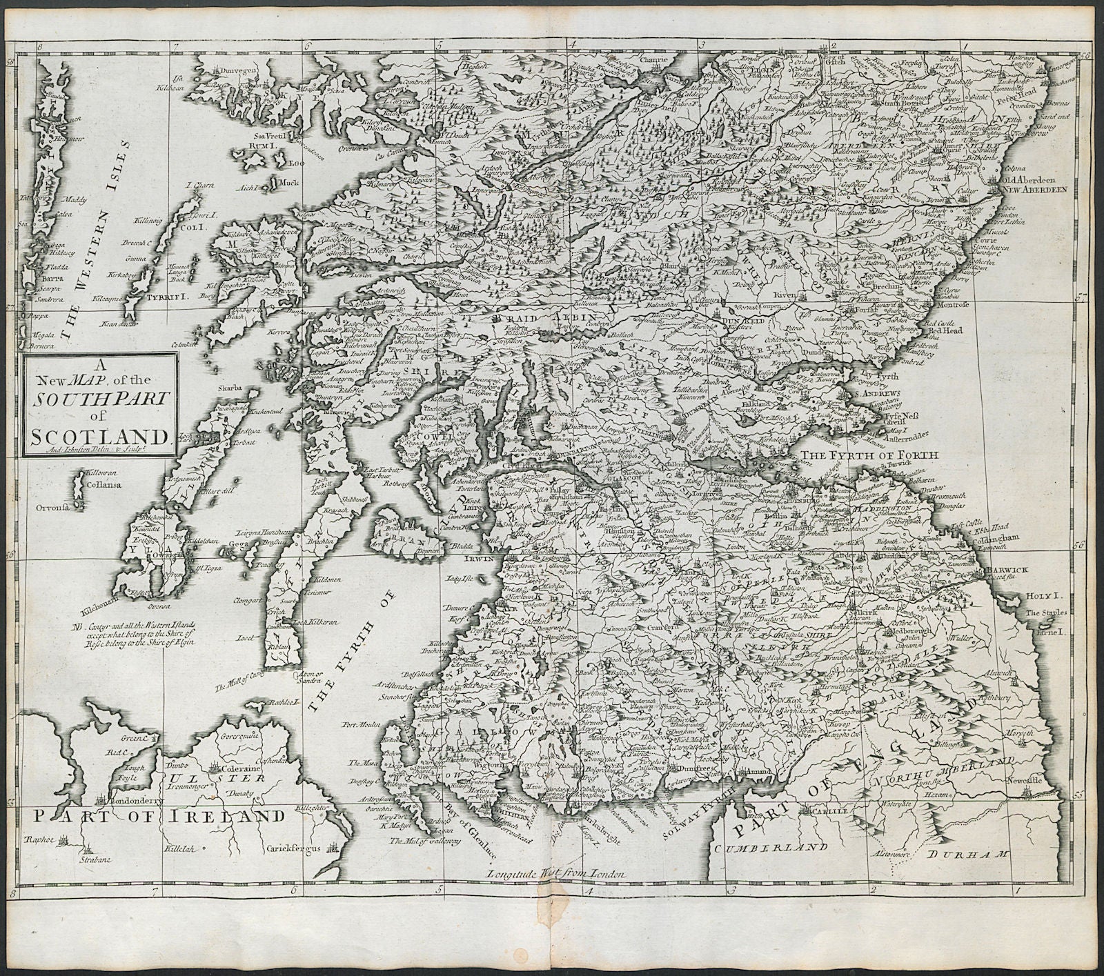 SOUTHERN SCOTLAND by ANDREW JOHNSTON from Camden's Britannia 1722 old map